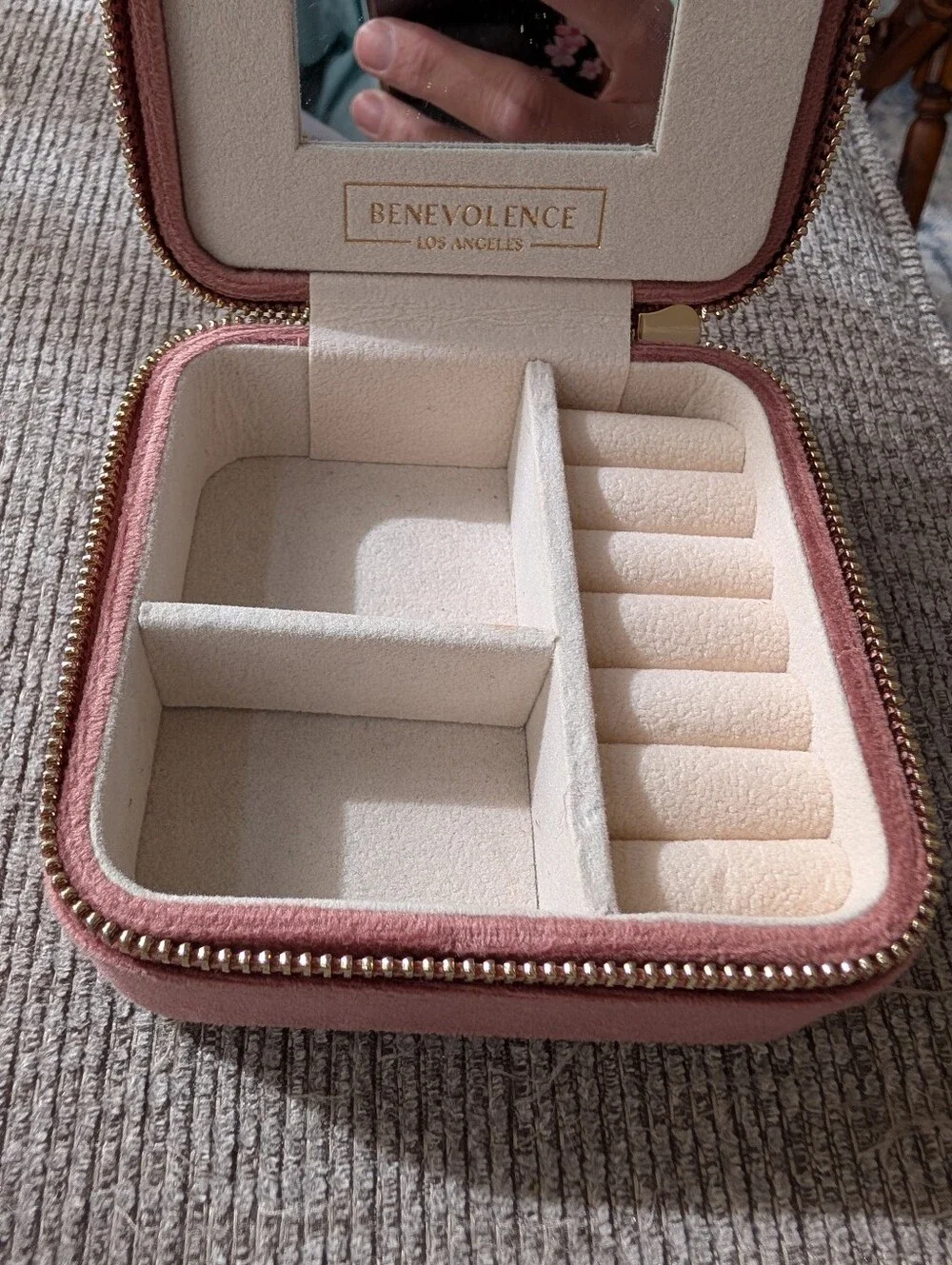 Benevolence Los Angeles Travel Jewelry Zip Case Dusty Rose Mauve Suede